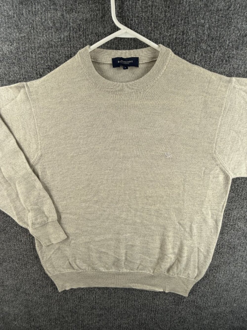 Burberry London Pullover Wool Acrylic 4 Crew Neck Long Sleeve Beige Logo Sweater
